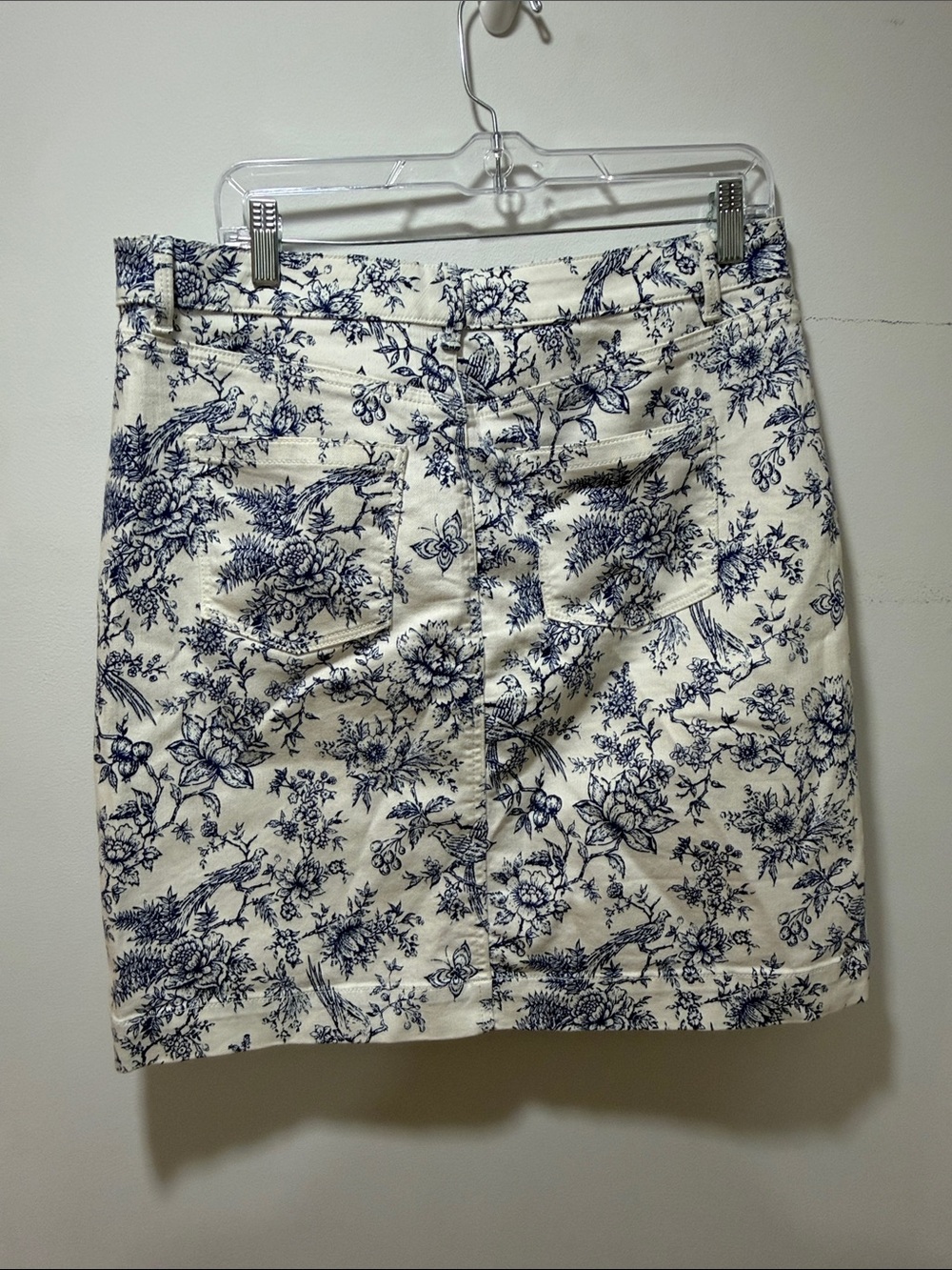 Talbots Womens Toile Bird Nature Blue White Mini Skirt 10 Nautical Preppy Artsy - Picture 4 of 8